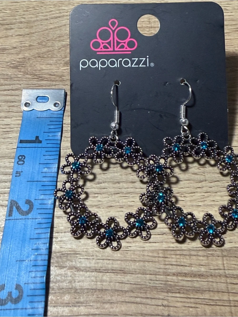 paparazzi Teal Crystal Daisy Hoop Earrings